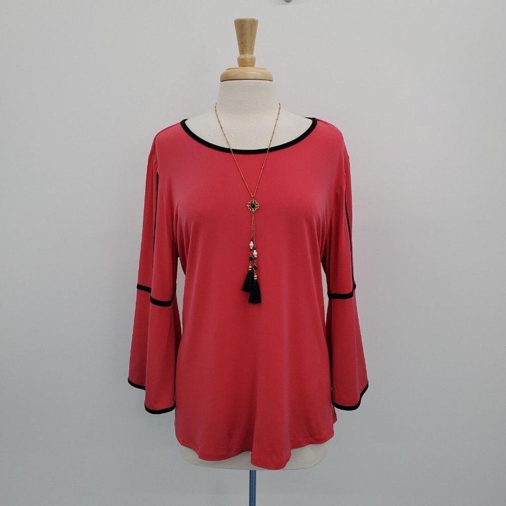 Calvin‎ Klein Womens Pink Black 3/4 Flare Sleeve Blouse Top Size 0X Stretchy